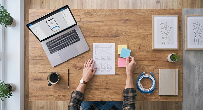 Minimalist design architecture wireframe layout on screen